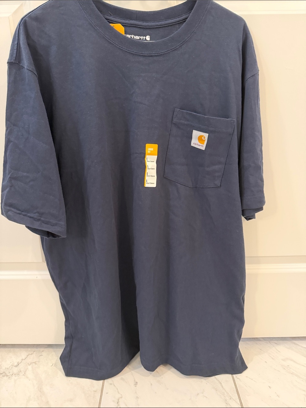 Carhartt Men’s Navy Short-Sleeve Pocket Tee with Logo Patch